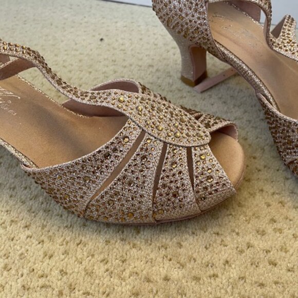 Glitzy Gold Ballroom Dancing shoes suede bottom - Picture 10 of 12